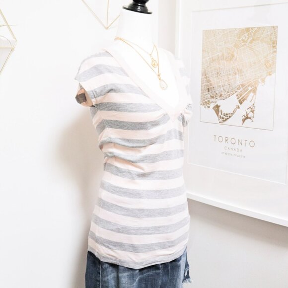 Baby Pink & Grey Striped V Neck Tee 🐁 JACOB CONNEXION - Picture 3 of 6